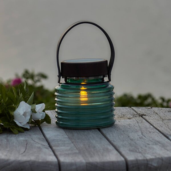 Sirius Solární lampa Aston Jar, výška 12 cm, zelená/hnědá, IP44, Zelená, Sklo