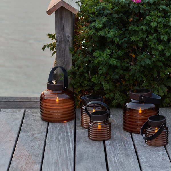 Sirius Solární lampa Aston Jar, výška 12 cm, jantarová/hnědá, IP44, Krémová / jantar, Sklo