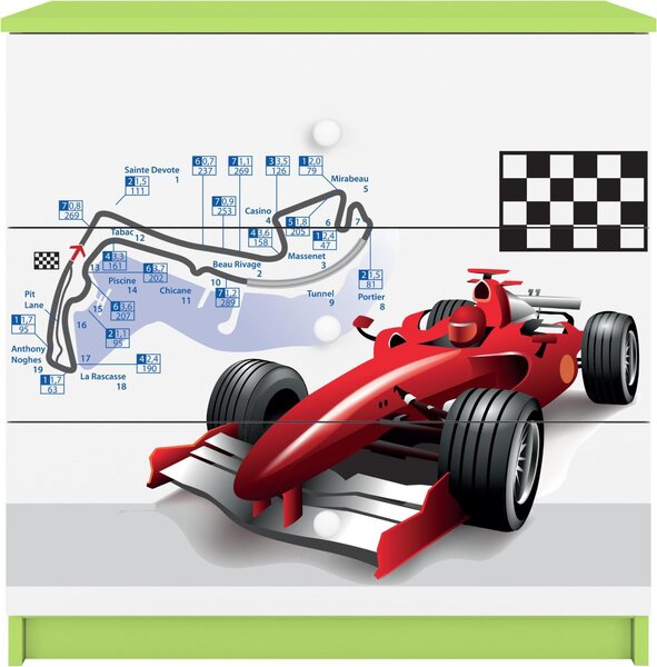Dětská komoda Formule 1 v zelené barvě Babydreams