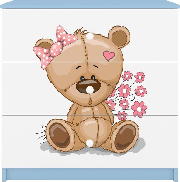 Dětská komoda medvídek květiny v modré barvě Babydreams