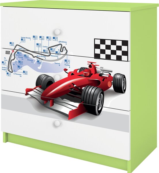 Dětská komoda Formule 1 v zelené barvě Babydreams