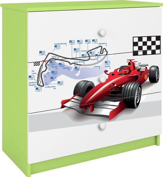 Dětská komoda Formule 1 v zelené barvě Babydreams