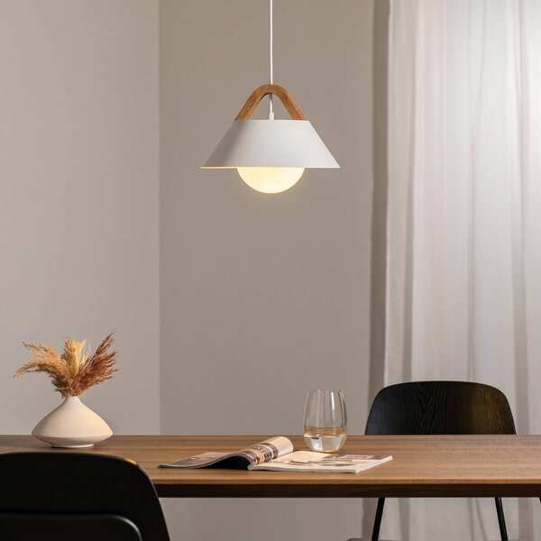 Luminex Závěsné světlo Funda, bílé, Ø 30 cm, 1 žárovka, kov/sklo, stmívatelný, Bílá / opál, Obývací pokoj / jídelna, kov, Moderní