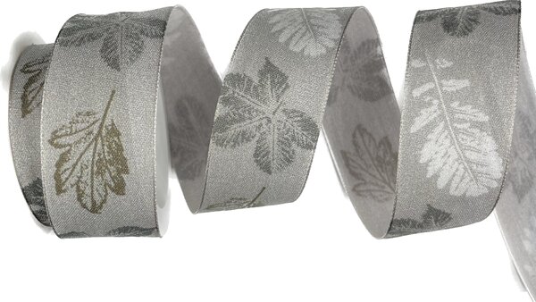 Stuha látková Autumn Cotton Leaf – Silver Frost šedá 40mm x 2m (14,-Kč/m)