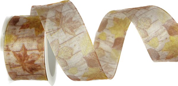 Stuha organzová MAPLE LEAVES Maple Leaves – Golden Breeze40mm x 2m (15,-Kč/m)