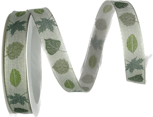 Stuha látková AUTUMN LEAVES III– Green Whisper zelená 15mm x 4m (6,-Kč/m)