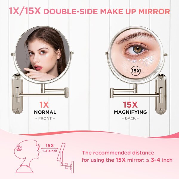 Zrcadlo na make-up s možností zvětšení 1x/15x