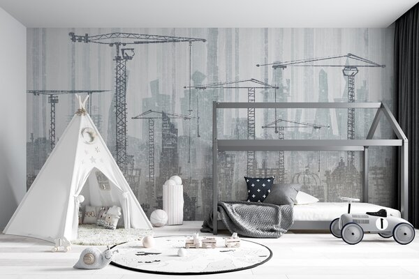 Fototapeta Skupina jeřábů ve městě, Geometrické 3D fototapety, Populární fototapety, u26287 - Tapeko.co.cz
