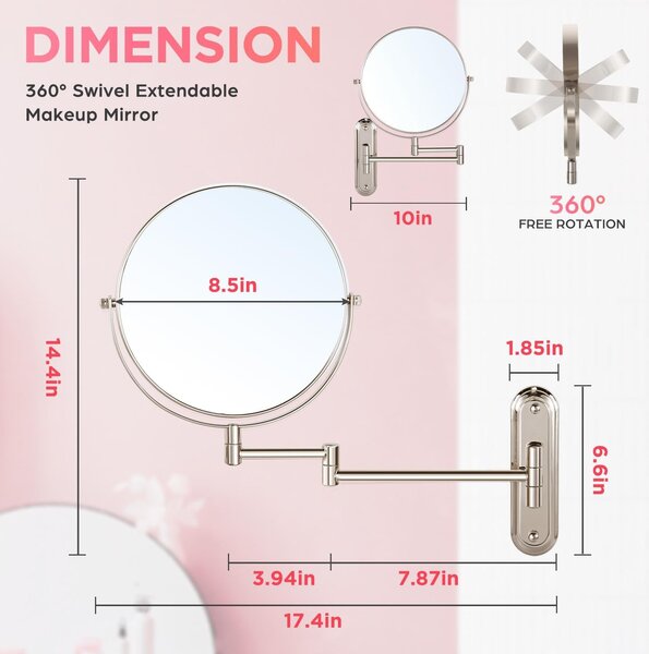 Zrcadlo na make-up s možností zvětšení 1x/15x