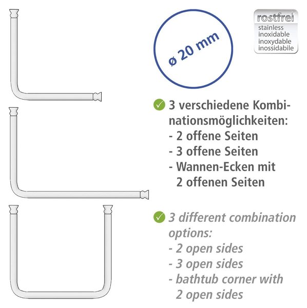 WENKO, sprchová tyč pro vany a sprchové kouty, 3 možnosti kombinace