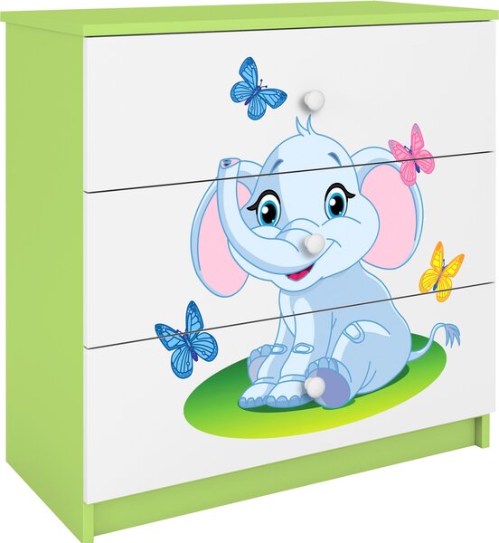 Dětská komoda slon v zelené barvě Babydreams