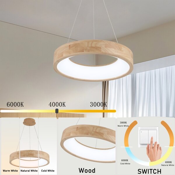 Brilagi -LED Lustr na lanku FALCON WOOD LED/30W/230V 3000/4000/6000K 45 cm dřevo