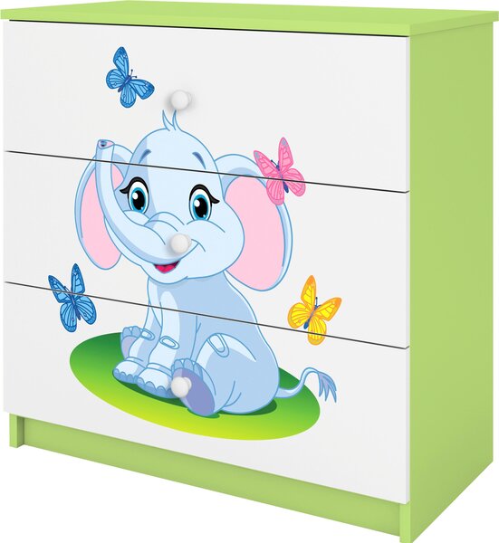 Dětská komoda slon v zelené barvě Babydreams