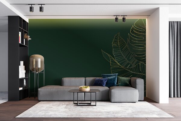 Fototapeta Elegantní listy na tmavě smaragdovém pozadí, Designové fototapety na zeď, Populární fototapety, u28334 - Tapeko.co.cz