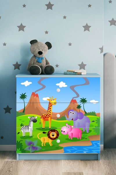 Dětská komoda Safari v modré barvě Babydreams