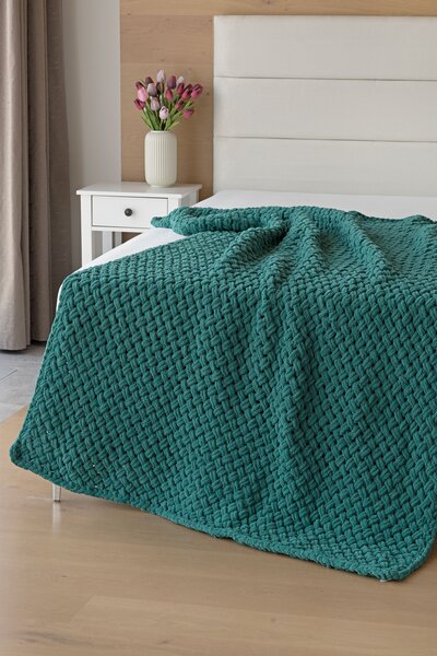 Deka Knittingly petrolejová Ručně pletená deka 130/170
