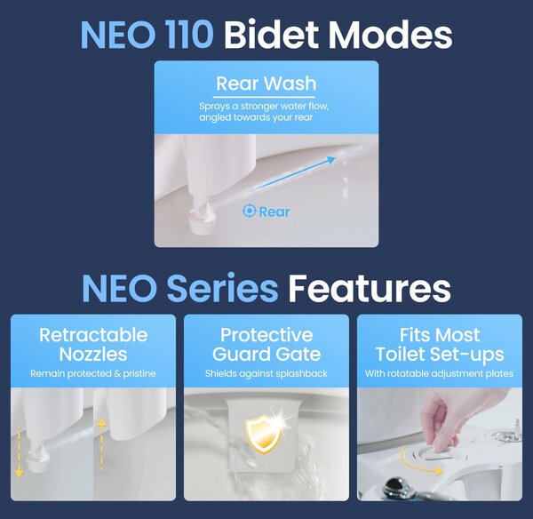 Luxe Bidet Neo 110 – Čistota a svěžest bez elektřiny. Mechanická bidetová sedátka pro toalety