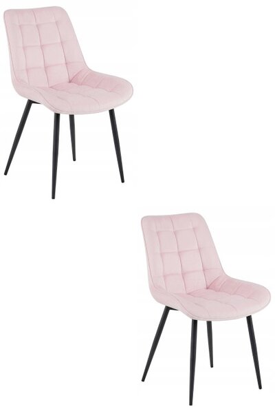 Set dvou jídelních židlí BERA sametové světle růžové / černé nohy (2 ks)