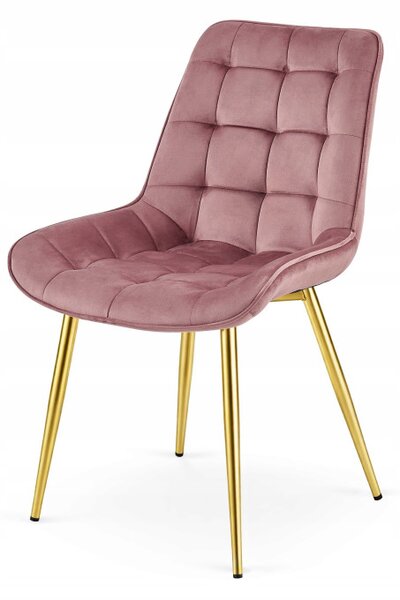 Set tří jídelních židlí BERA sametové tmavě růžové / zlaté nohy (3 ks)