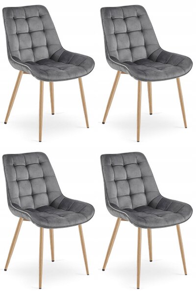 Set čtyř jídelních židlí BERA sametové tmavě šedé / dřevěné nohy (4 ks)