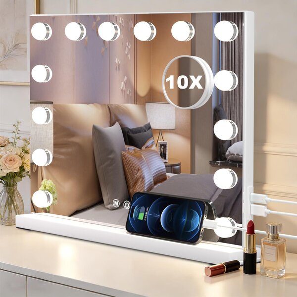 Zrcadlo do koupelny SURFOU Hollywood s osvětlením, make-up zrcadlo s 14 LED světly