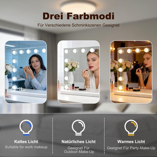 Zrcadlo do koupelny SURFOU Hollywood s osvětlením, make-up zrcadlo s 14 LED světly