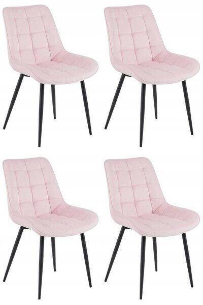 Set čtyř jídelních židlí BERA sametové světle růžové / černé nohy (4 ks)
