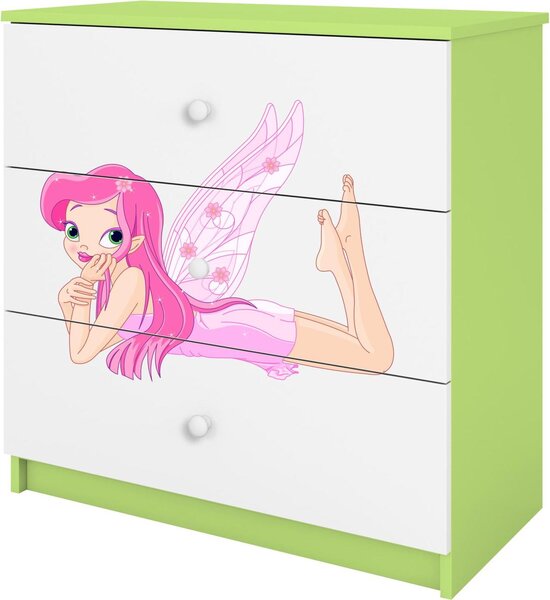 Dětská komoda skřítek s křídly v zelené barvě Babydreams