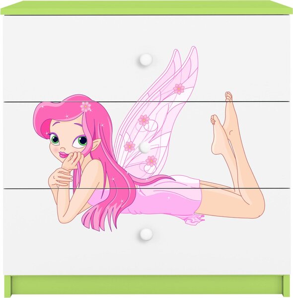 Dětská komoda skřítek s křídly v zelené barvě Babydreams