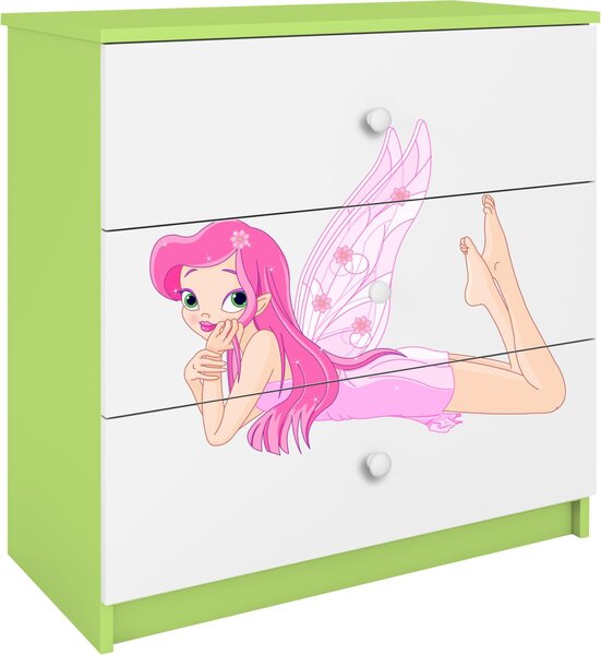 Dětská komoda skřítek s křídly v zelené barvě Babydreams