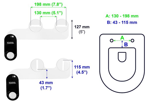 KMINA Bidetová sprcha pro toaletu, pouze studená voda, černá, hadice 80 cm, plochý design