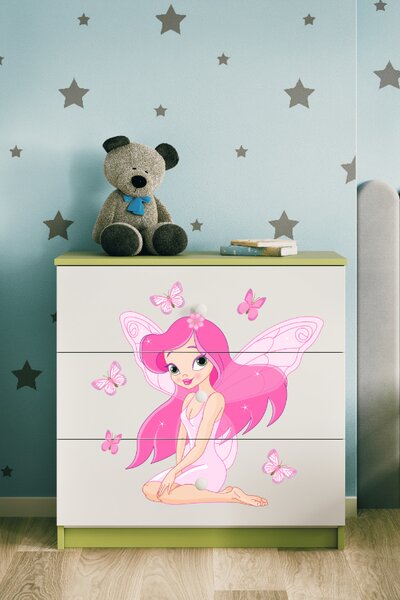 Dětská komoda skřítek s motýly v zelené barvě Babydreams