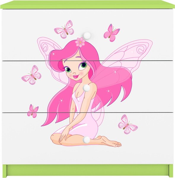 Dětská komoda skřítek s motýly v zelené barvě Babydreams
