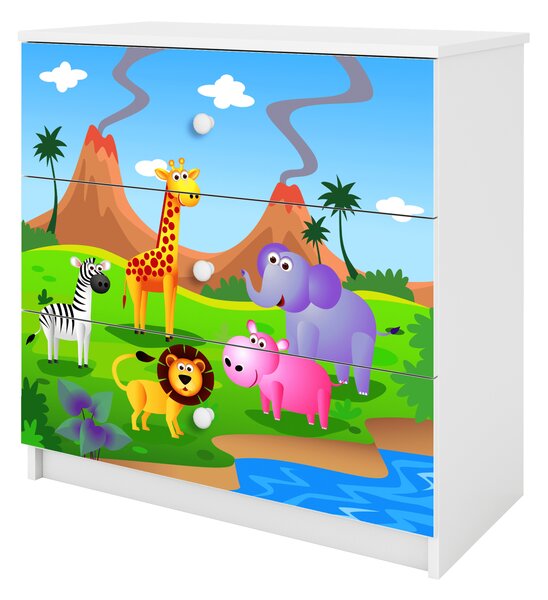 Dětská komoda Safari v bílé barvě Babydreams