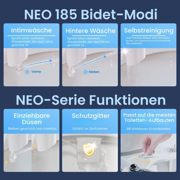 Luxe Bidet NEO 185 – Samočisticí bidetová sprcha s dvojitou tryskou, bez elektrického napájení