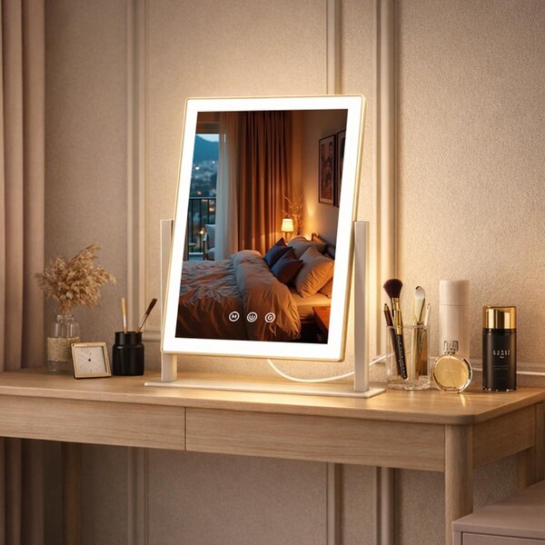 Zrcadlo SURFOU s osvětlením, styl Hollywood, 27x37 cm, LED, vhodné na toaletní stolek, kosmetické účely