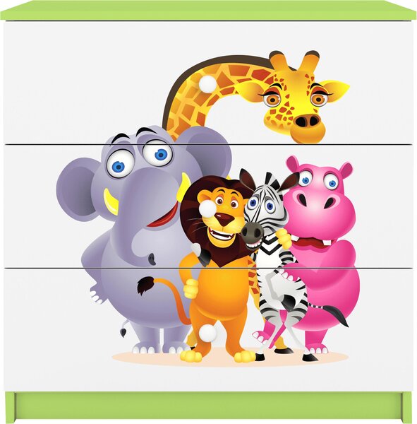 Dětská komoda ZOO v zelené barvě Babydreams