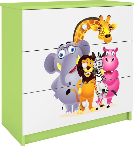 Dětská komoda ZOO v zelené barvě Babydreams