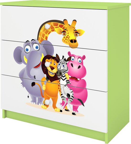 Dětská komoda ZOO v zelené barvě Babydreams