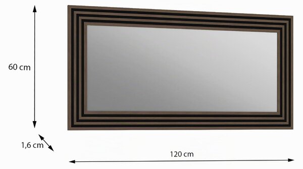 Forte EUFEMIUS, zrcadlo 120, moderní zrcadlo s frézovaným rámem, Imitace dřeva tmavě hnědý/černý dub, rozměry: 120 cm (šířka) x 60 cm (výška) x 1,6 cm (hloubka)