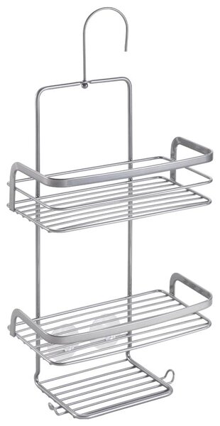 Metaltex, úložný prostor do sprchy, 3 patra, pro sprchovou tyč, model Origin LUXY, sprchový organizér s háčky