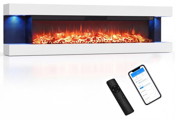 COSTWAY Elektrický krb, 32 palců, třístranný, dekorativní krb s topným výkonem 750W/1500W, nástěnný krb s LED osvětlením, 3D efekt plamenů, 12 barev plamenů a časovač
