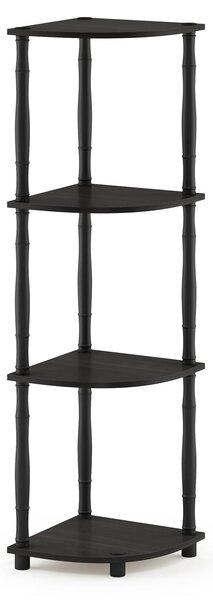 Rohový regál Furinno se 4 policemi, dřevěný, barva espresso, rozměry 29,46 x 29,46 x 110,49 cm