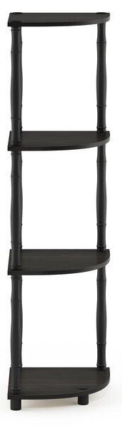Rohový regál Furinno se 4 policemi, dřevěný, barva espresso, rozměry 29,46 x 29,46 x 110,49 cm