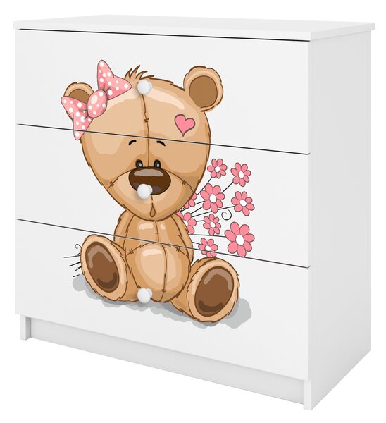 Dětská komoda medvídek květiny v bílé barvě Babydreams