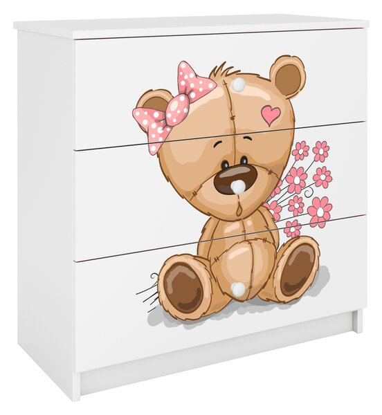 Dětská komoda medvídek květiny v bílé barvě Babydreams