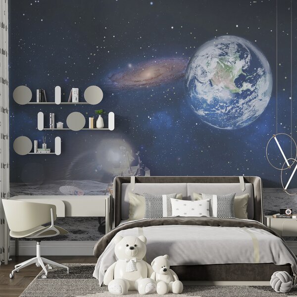 Fototapeta Měsíc s planetou a hvězdami a planetou v pozadí, Designové fototapety na zeď, Populární fototapety, u32021 - Tapeko.co.cz