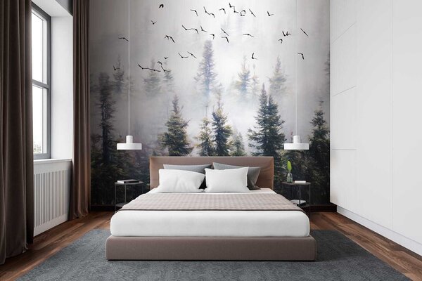 Fototapeta Ptáci létající na obloze nad stromy, Přírodní fototapety, Populární fototapety, u32237 - Tapeko.co.cz