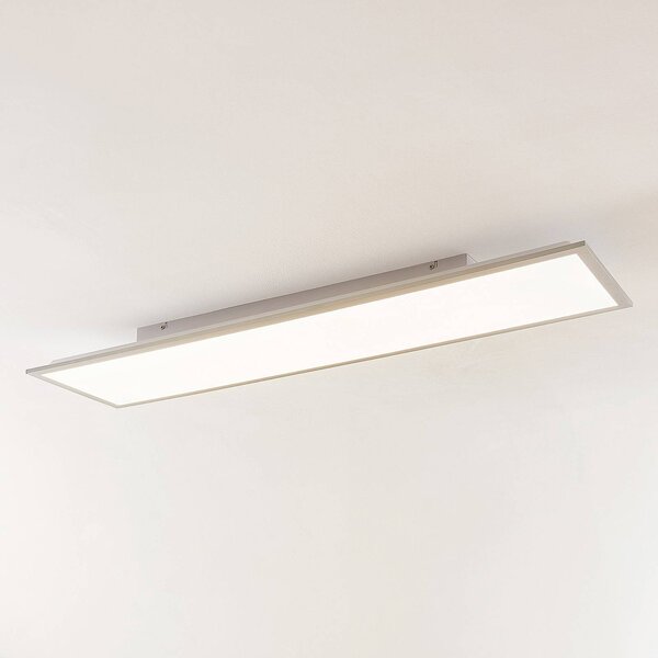 Lindby LED panel Stenley, 4 000 K, 120 cm x 30 cm, stříbrná/bílá, Bílá / opál, Kuchyň, Plast, Moderní