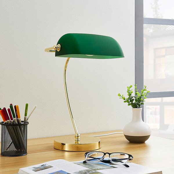 Mosazná stolní lampa Selea, stínidlo zelené sklo